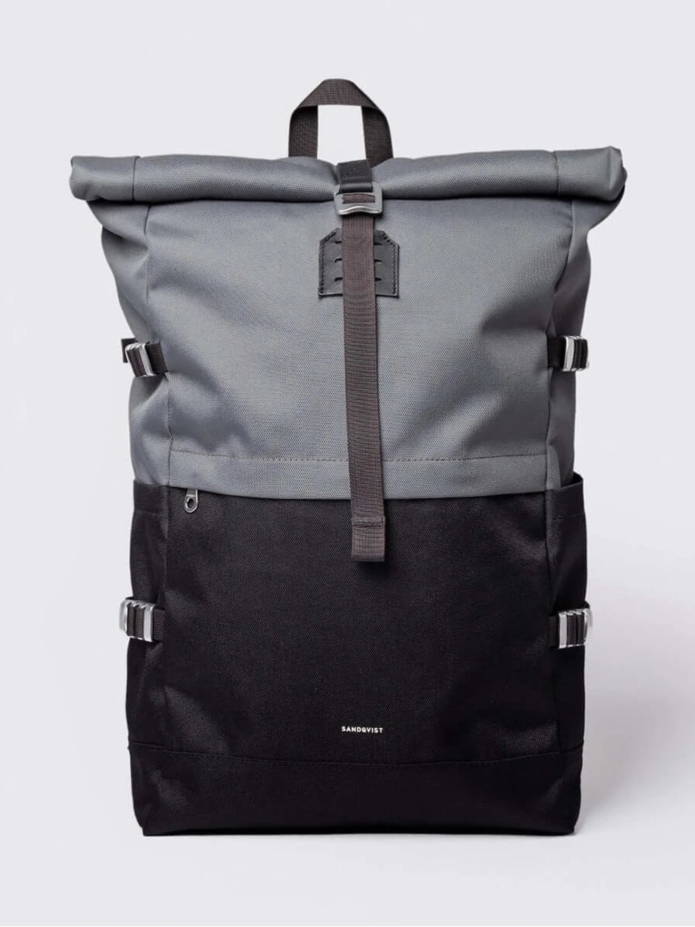 Sandqvist Grey and Black Roll-Top Backpack